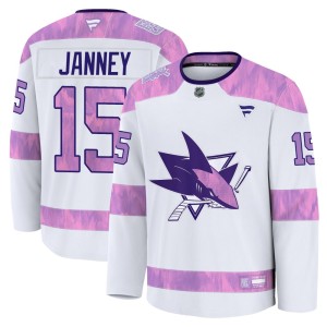 Youth San Jose Sharks Craig Janney Fanatics Premium 2024 Hockey Fights Cancer Practice Jersey - White