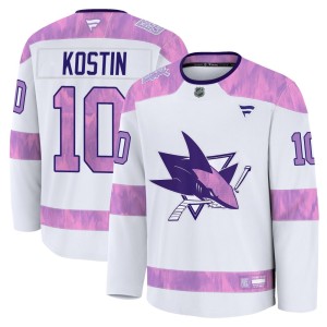 Youth San Jose Sharks Klim Kostin Fanatics Premium 2024 Hockey Fights Cancer Practice Jersey - White