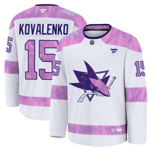 Youth San Jose Sharks Nikolai Kovalenko Fanatics Premium 2024 Hockey Fights Cancer Practice Jersey - White