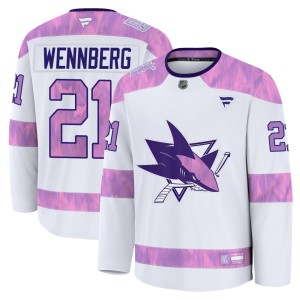 Youth San Jose Sharks Alex Wennberg Fanatics Premium 2024 Hockey Fights Cancer Practice Jersey - White