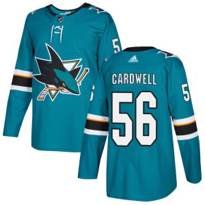 Men's San Jose Sharks Ethan Cardwell Adidas Authentic Home Jersey - Teal