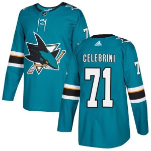 Men's San Jose Sharks Macklin Celebrini Adidas Authentic Home Jersey - Teal