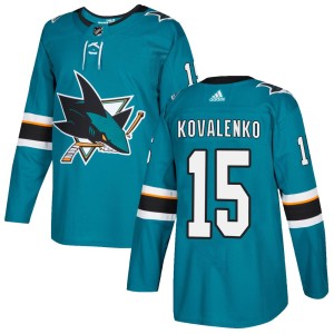 Men's San Jose Sharks Nikolai Kovalenko Adidas Authentic Home Jersey - Teal