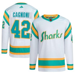 Men's San Jose Sharks Luca Cagnoni Adidas Authentic Reverse Retro 2.0 Jersey - White