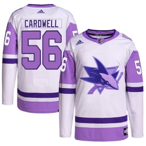 Men's San Jose Sharks Ethan Cardwell Adidas Authentic Hockey Fights Cancer Primegreen Jersey - White/Purple