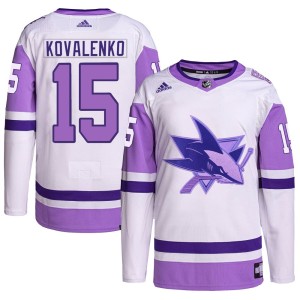 Men's San Jose Sharks Nikolai Kovalenko Adidas Authentic Hockey Fights Cancer Primegreen Jersey - White/Purple