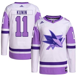 Men's San Jose Sharks Luke Kunin Adidas Authentic Hockey Fights Cancer Primegreen Jersey - White/Purple