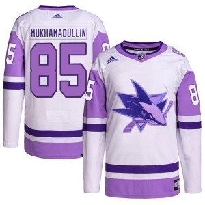 Men's San Jose Sharks Shakir Mukhamadullin Adidas Authentic Hockey Fights Cancer Primegreen Jersey - White/Purple