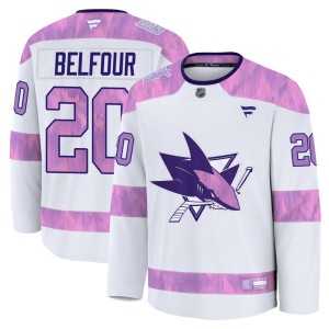 Men's San Jose Sharks Ed Belfour Fanatics Premium 2024 Hockey Fights Cancer Practice Jersey - White