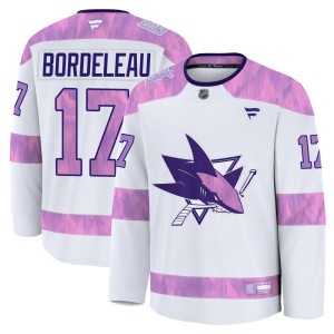 Men's San Jose Sharks Thomas Bordeleau Fanatics Premium 2024 Hockey Fights Cancer Practice Jersey - White