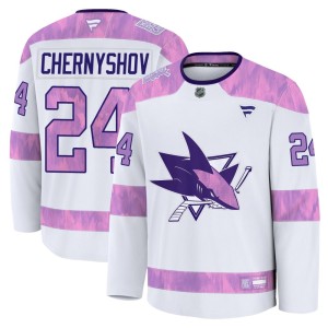 Men's San Jose Sharks Igor Chernyshov Fanatics Premium 2024 Hockey Fights Cancer Practice Jersey - White