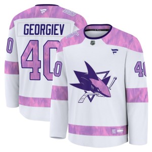 Men's San Jose Sharks Alexandar Georgiev Fanatics Premium 2024 Hockey Fights Cancer Practice Jersey - White