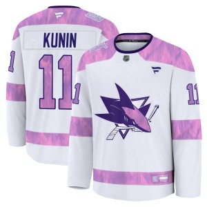 Men's San Jose Sharks Luke Kunin Fanatics Premium 2024 Hockey Fights Cancer Practice Jersey - White