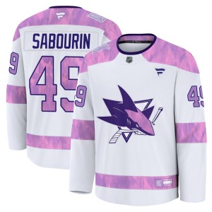 Men's San Jose Sharks Scott Sabourin Fanatics Premium 2024 Hockey Fights Cancer Practice Jersey - White