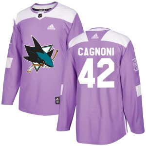 Youth San Jose Sharks Luca Cagnoni Adidas Authentic Hockey Fights Cancer Jersey - Purple