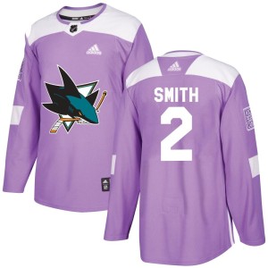 Youth San Jose Sharks Will Smith Adidas Authentic Hockey Fights Cancer Jersey - Purple