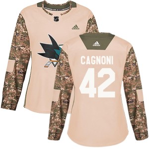 Women's San Jose Sharks Luca Cagnoni Adidas Authentic Veterans Day Practice Jersey - Camo