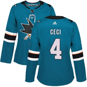 Women's San Jose Sharks Cody Ceci Adidas Authentic Home Jersey - Teal