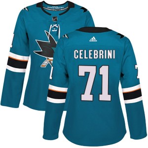 Women's San Jose Sharks Macklin Celebrini Adidas Authentic Home Jersey - Teal