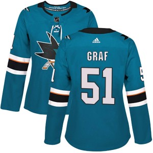 Women's San Jose Sharks Collin Graf Adidas Authentic Home Jersey - Teal