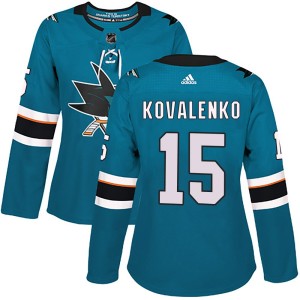 Women's San Jose Sharks Nikolai Kovalenko Adidas Authentic Home Jersey - Teal