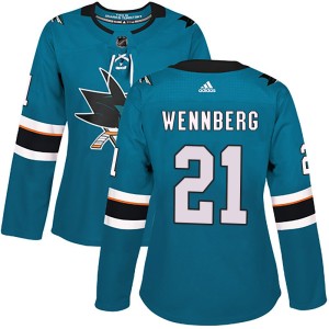 Women's San Jose Sharks Alex Wennberg Adidas Authentic Home Jersey - Teal