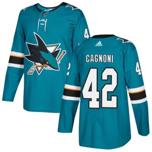 Youth San Jose Sharks Luca Cagnoni Adidas Authentic Home Jersey - Teal