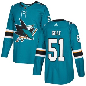 Youth San Jose Sharks Collin Graf Adidas Authentic Home Jersey - Teal