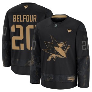 Youth San Jose Sharks Ed Belfour Fanatics Premium 2024 Military Appreciation Practice Jersey - Black