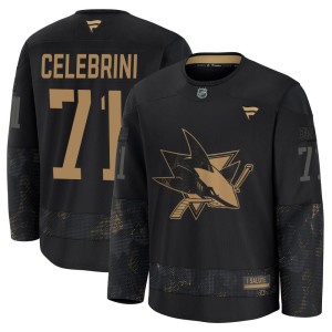 Youth San Jose Sharks Macklin Celebrini Fanatics Premium 2024 Military Appreciation Practice Jersey - Black