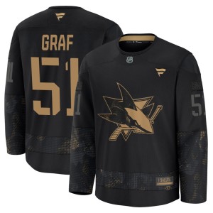 Youth San Jose Sharks Collin Graf Fanatics Premium 2024 Military Appreciation Practice Jersey - Black