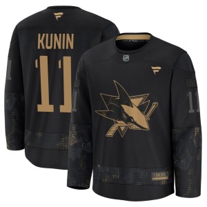 Youth San Jose Sharks Luke Kunin Fanatics Premium 2024 Military Appreciation Practice Jersey - Black