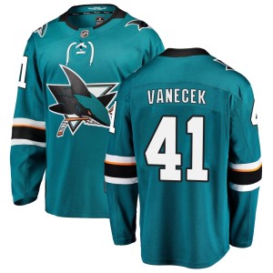 Men's San Jose Sharks Vitek Vanecek Fanatics Branded Breakaway Home Jersey - Teal