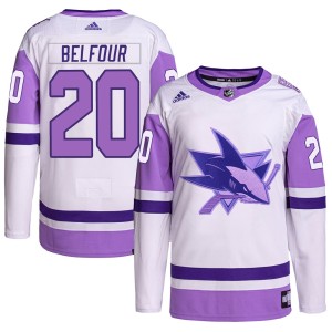 Youth San Jose Sharks Ed Belfour Adidas Authentic Hockey Fights Cancer Primegreen Jersey - White/Purple