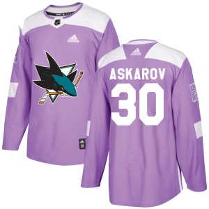 Men's San Jose Sharks Yaroslav Askarov Adidas Authentic Hockey Fights Cancer Jersey - Purple