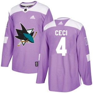 Men's San Jose Sharks Cody Ceci Adidas Authentic Hockey Fights Cancer Jersey - Purple