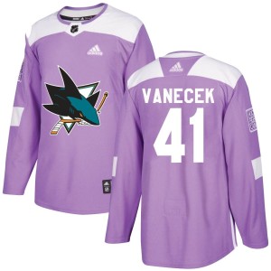 Men's San Jose Sharks Vitek Vanecek Adidas Authentic Hockey Fights Cancer Jersey - Purple