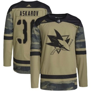 Youth San Jose Sharks Yaroslav Askarov Adidas Authentic Military Appreciation Practice Jersey - Camo