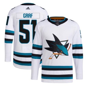 Men's San Jose Sharks Collin Graf Adidas Authentic Away Primegreen Jersey - White