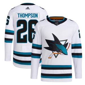 Men's San Jose Sharks Jack Thompson Adidas Authentic Away Primegreen Jersey - White