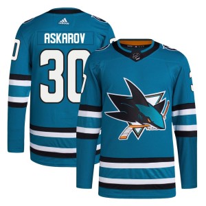 Men's San Jose Sharks Yaroslav Askarov Adidas Authentic Home Primegreen Jersey - Teal