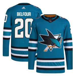 Men's San Jose Sharks Ed Belfour Adidas Authentic Home Primegreen Jersey - Teal