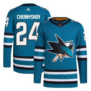 Men's San Jose Sharks Igor Chernyshov Adidas Authentic Home Primegreen Jersey - Teal