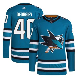 Men's San Jose Sharks Alexandar Georgiev Adidas Authentic Home Primegreen Jersey - Teal