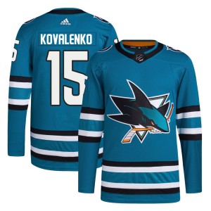 Men's San Jose Sharks Nikolai Kovalenko Adidas Authentic Home Primegreen Jersey - Teal