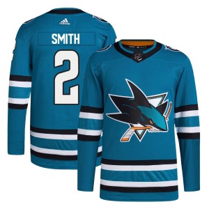 Men's San Jose Sharks Will Smith Adidas Authentic Home Primegreen Jersey - Teal