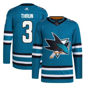 Men's San Jose Sharks Henry Thrun Adidas Authentic Home Primegreen Jersey - Teal