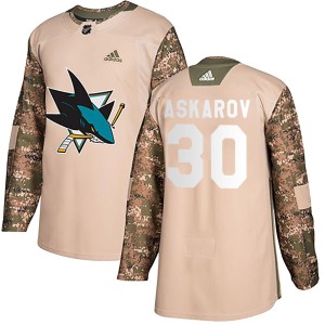 Men's San Jose Sharks Yaroslav Askarov Adidas Authentic Veterans Day Practice Jersey - Camo