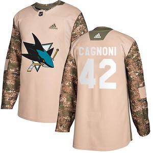 Men's San Jose Sharks Luca Cagnoni Adidas Authentic Veterans Day Practice Jersey - Camo