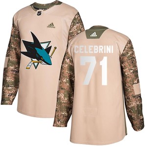 Men's San Jose Sharks Macklin Celebrini Adidas Authentic Veterans Day Practice Jersey - Camo